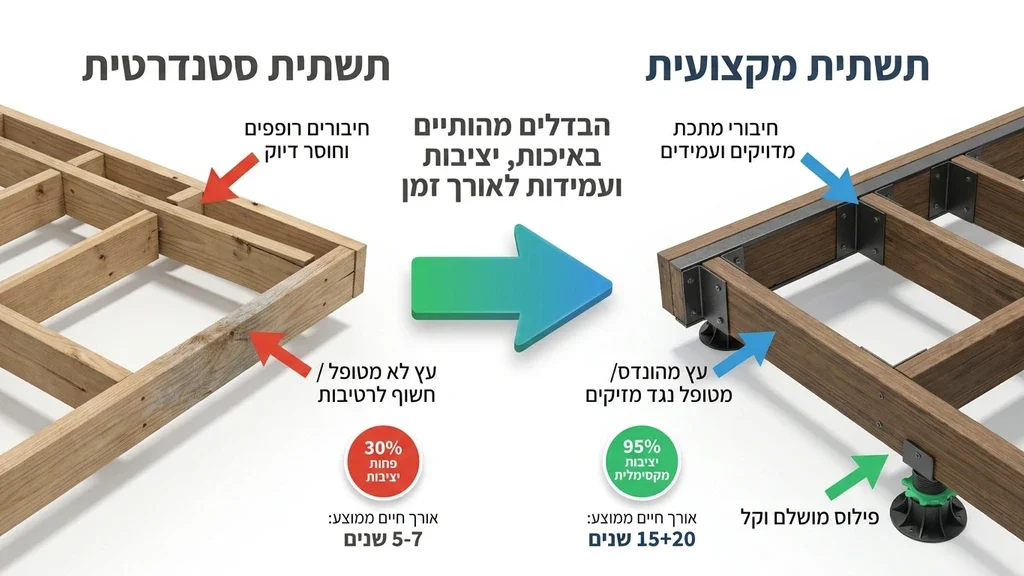 תשתית מתכת מקצועית ויציבה עבור בניית דקים במרפסת