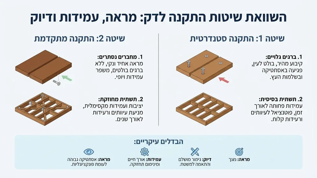 תהליך בניית דקים במרפסת עם גימור נקי ויוקרתי