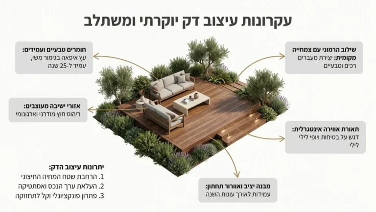 דק עץ יוקרתי בחצר פרטית מודרנית