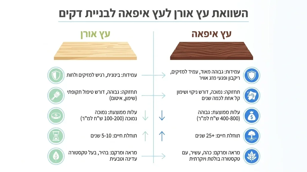 השוואה ויזואלית בין סוגים שונים של משטחי עץ טבעי וסינטטי