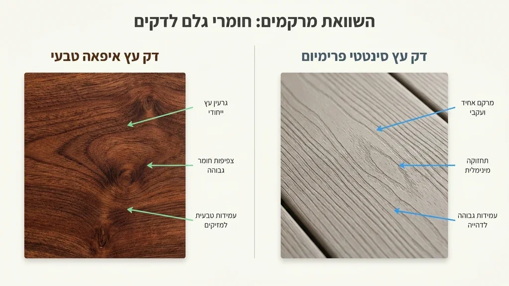 בניית דקים מעץ טבעי או סינתטי בתקריב