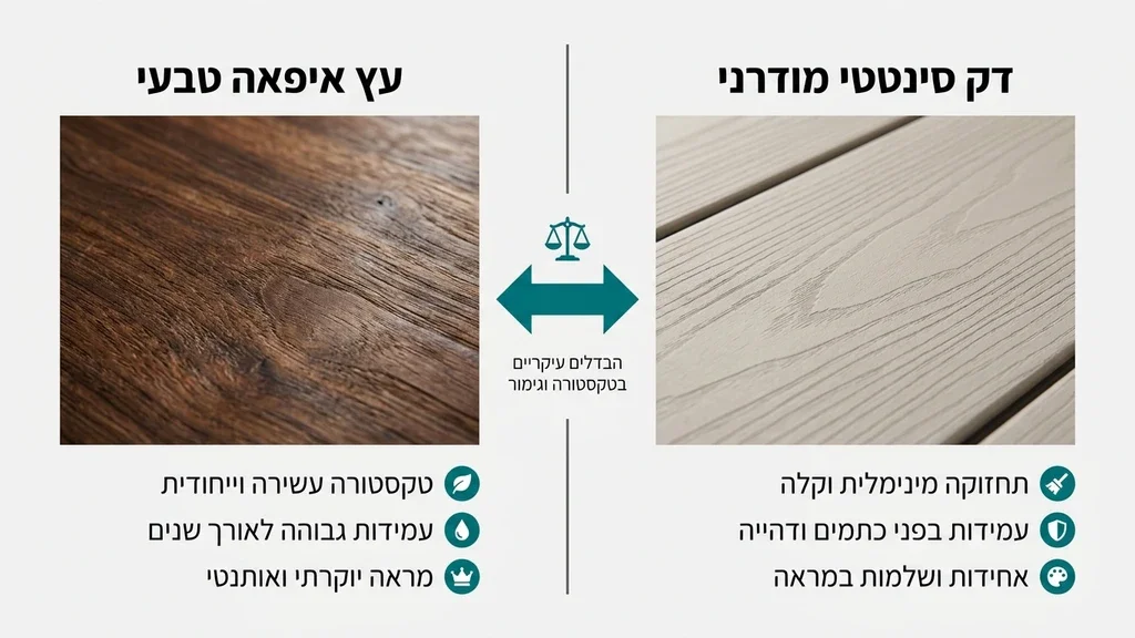 השוואת טקסטורות בין דק עץ טבעי לדק סינטטי
