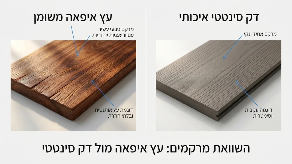 השוואה חזותית בין דק עץ לדק סינטטי