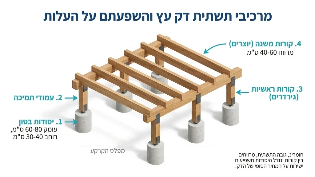 אחרי פירוט המרכיבים המשפיעים על העלות, להמחשת עבודת התשתית תשתית עץ בשלבי הקמה הממחישה את בסיס העבודה